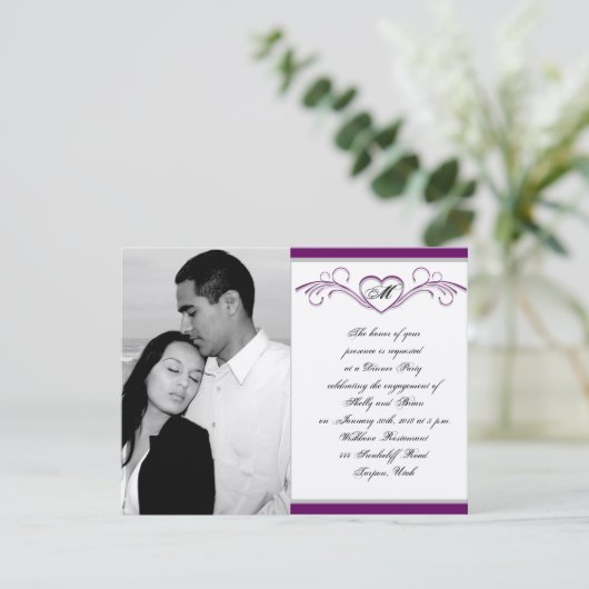 Paars en zilver Verloving van het Monogram van de  Kaart (Staand voorkant)