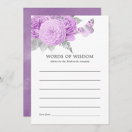 Paars en zilver Vrijgezellenfeest Advieskaart (Voorkant / Achterkant)