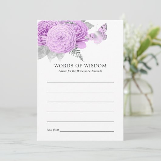 Paars en zilver  Vrijgezellenfeest Advieskaart (Staand voorkant)