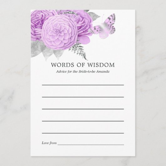 Paars en zilver Vrijgezellenfeest Advieskaart (Voorkant)