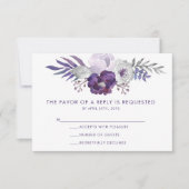 Paars en Zilver Waterverf Bloem Bruiloft RSVP (Voorkant)