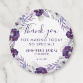 Paars en Zilver Waterverf Bloemachtige Bruidsdouch Bedankjes Labels (Voorkant)