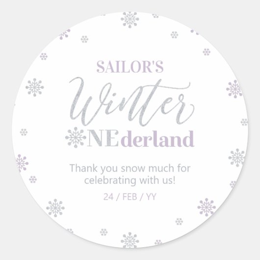 Paars en zilver Winterland Hartelijk dank Ronde Sticker (Voorkant)