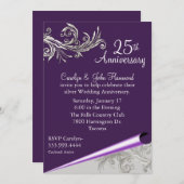 Paars en zilveren huwelijksjubileum uitnodiging (Voorkant / Achterkant)