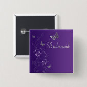 Paars en zilveren vlinderbloemigen vierkante button 5,1 cm (Voorkant /achterkant)