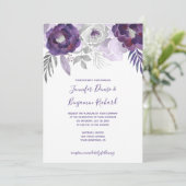 Paars en Zilveren Waterverf Floral Wedding Kaart (Staand voorkant)