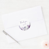 Paars en Zilveren Waterverf Floral Wedding Ronde Sticker (Envelop)