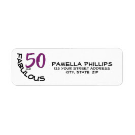 Paars en zwart "50 en Fabulous" retouradres Etiket