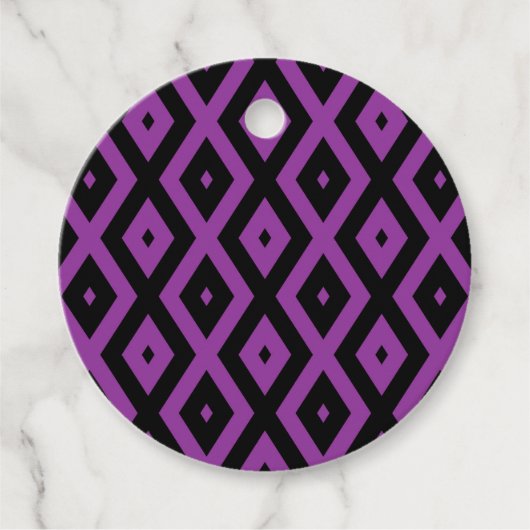 Paars en zwart diamantpatroon bedankjes labels (Voorkant)