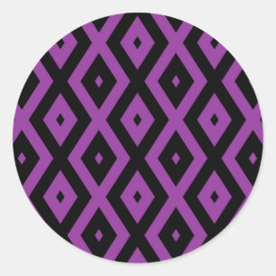 Paars en zwart diamantpatroon ronde sticker