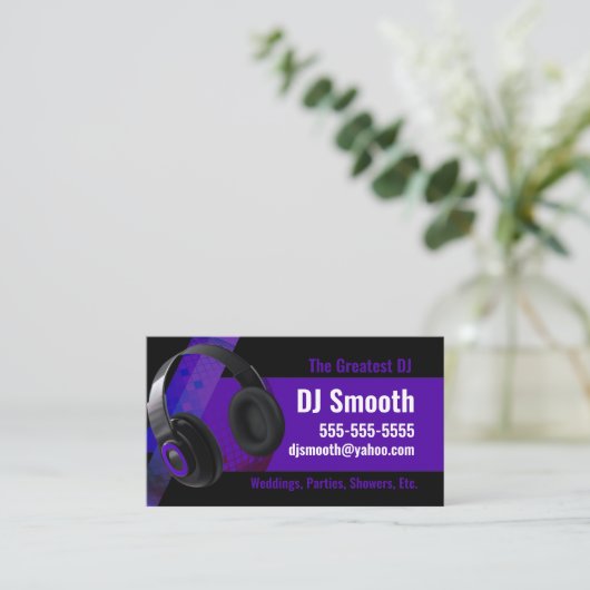 Paars en zwart DJ-Visitekaartje Visitekaartje (Staand voorkant)