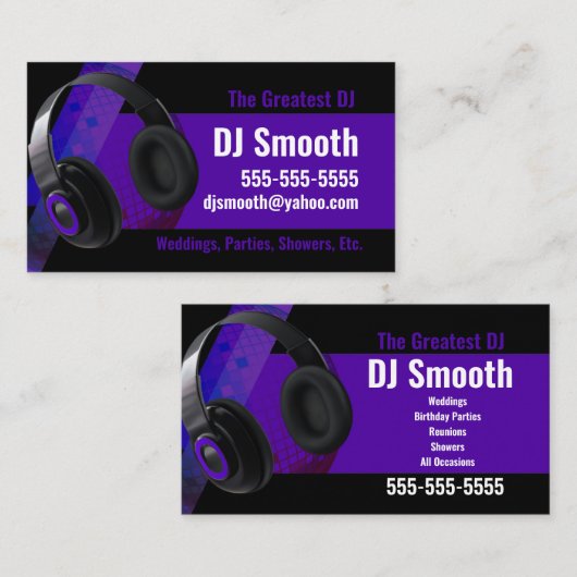 Paars en zwart DJ-Visitekaartje Visitekaartje (Voorkant / Achterkant)