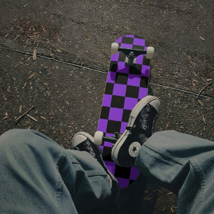Paars en Zwart Geruit Persoonlijk Skateboard