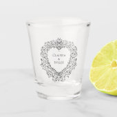 Paars en zwart Heart Gothic Wedding Shot Glass Shot Glas (Voorkant)