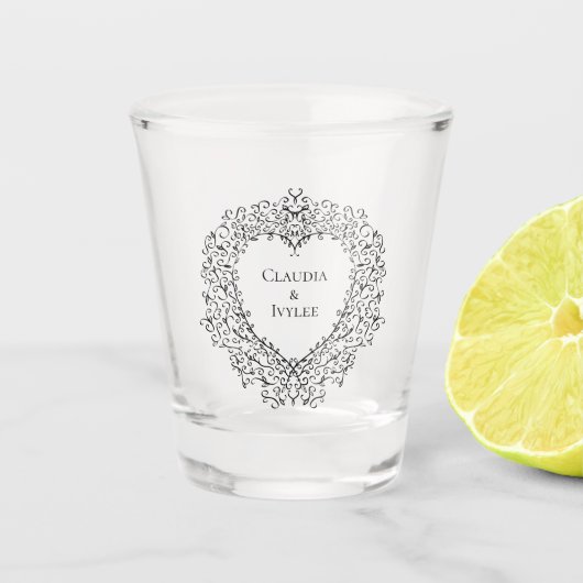 Paars en zwart Heart Gothic Wedding Shot Glass Shot Glas (Voorkant)