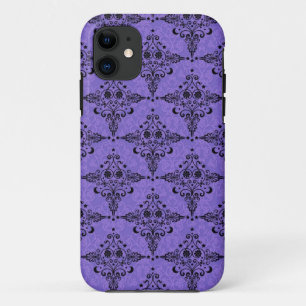 Paars en zwart hemels damastpatroon iPhone 11 hoesje