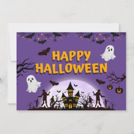 Paars en Zwart Illustratief Halloween Feestdagenkaart