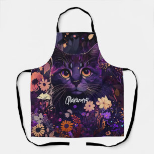 Paars en zwart "Kat van Floral" Schort