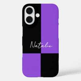 Paars en Zwart Kleurblok Minimalistisch Gepersonal iPhone 16 Hoesje