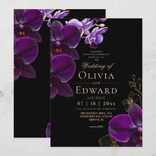 Paars en zwart⎮Lavendel Orchidee Bloemige Trouwdag Kaart