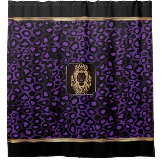 Paars en zwart luipatroon met luienkop douchegordijn (Voorkant)