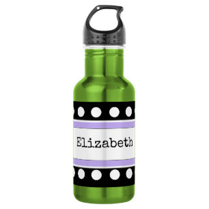 Paars en zwart met stippen en naam waterfles