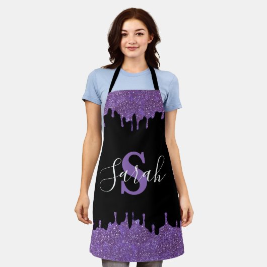 Paars en zwart monogram glitterschuim schort (Gedragen)