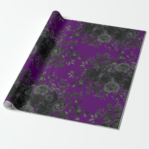 Paars en zwart Roos Gothic Wedding Wrapping Paper Cadeaupapier