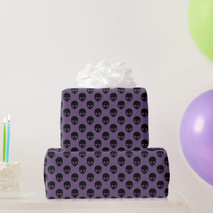 Paars en zwart schedelpatroon Halloween Cadeaupapier