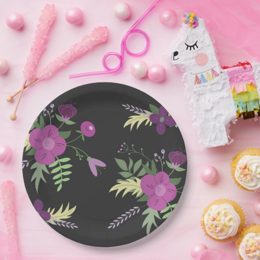 Paars en zwart ventilatorontwerp papieren bordje (Feest)