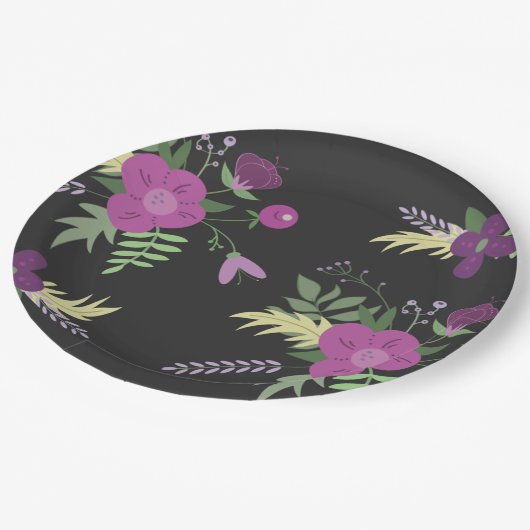 Paars en zwart ventilatorontwerp papieren bordje (Gekanteld)