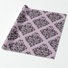 Paars en zwart vintage damast patroon cadeaupapier