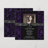 Paars en Zwarte Afstudeerfeest voor Meisjes Kaart (Voorkant / Achterkant)