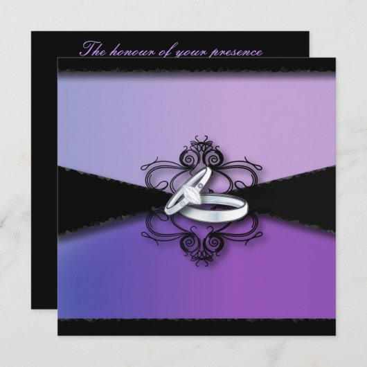 paars en zwarte bruiloft kaart (Voorkant / Achterkant)