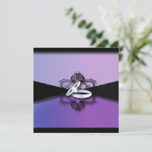 paars en zwarte bruiloft kaart (Staand voorkant)