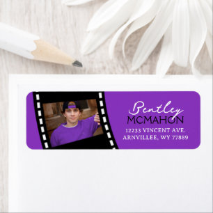 Paars en Zwarte Filmstrip Foto Retouradres Etiket