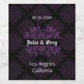 Paars en zwarte gothische bruiloft Wijnflesetiket Wijn Etiket (Enkel label)