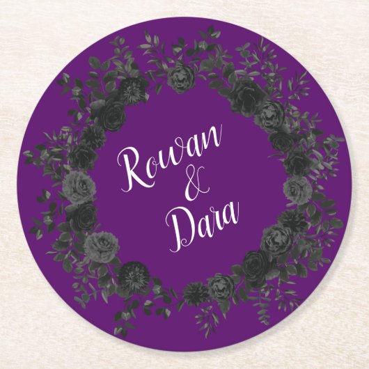 Paars en zwarte Roos Gothic Wedding Onderzetters (Voorkant)