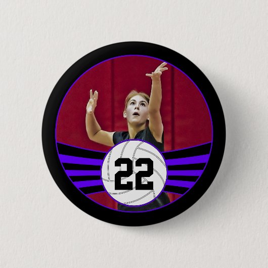 Paars- en zwarte volleybalfoto en Jersey nummer Ronde Button 5,7 Cm (Voorkant)