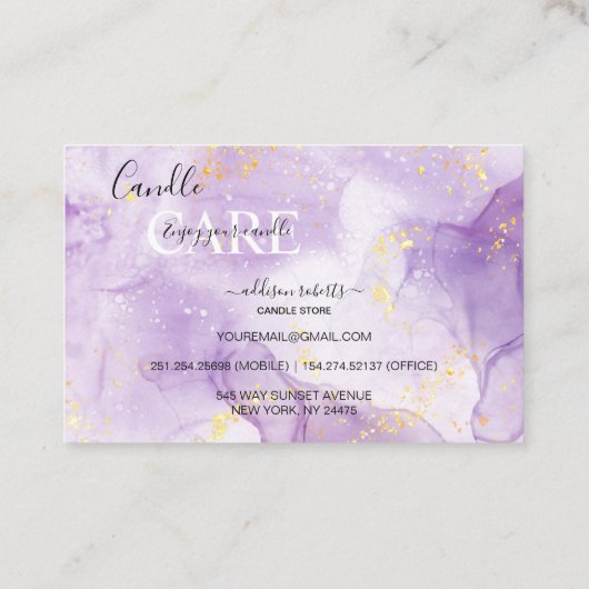 Paars esthetisch Kandle Care Square Visitekaartje (Achterkant)