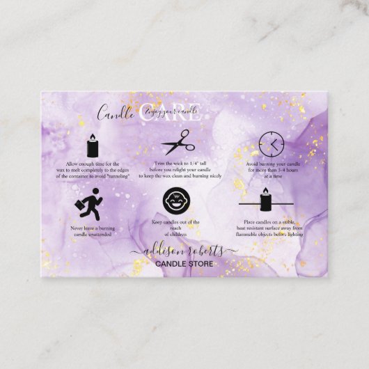 Paars esthetisch Kandle Care Square Visitekaartje (Voorkant)