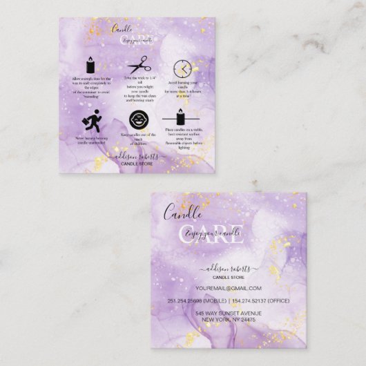 Paars esthetisch Kandle Care Square Visitekaartje (Voorkant / Achterkant)