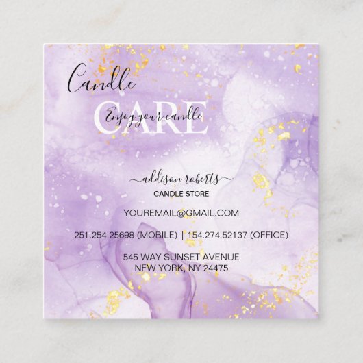Paars esthetisch Kandle Care Square Visitekaartje (Achterkant)