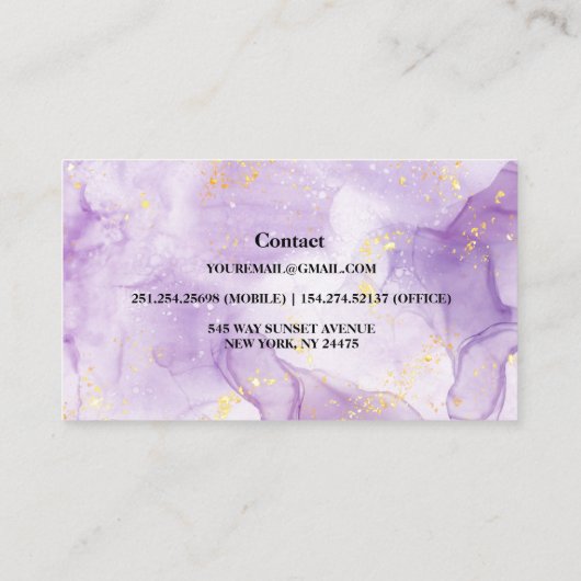 Paars esthetisch marmer Glitter Visitekaartje (Achterkant)