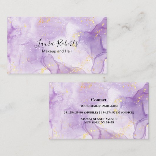 Paars esthetisch marmer Glitter Visitekaartje (Voorkant / Achterkant)