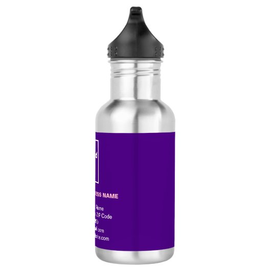 Paars etiket bedrijfsinformatie waterfles  (Rechts)