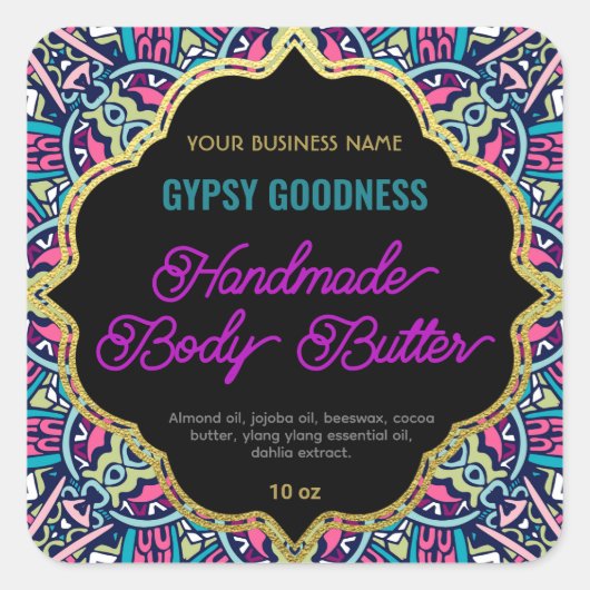 Paars Etnische Lijst op stam Vierkante Sticker (Voorkant)