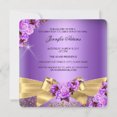 Paars Fabulous 50 Foto Gold Roos Bow Birthday Kaart (Achterkant)