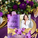 Paars Fabulous 50 Foto Gold Roos Bow Birthday Kaart<br><div class="desc">Fabulous 50, Foto, Gold Paars Roze met boeg en goudvocht. Elegant modern en stijlvol 50th Birthday Party Invitations. Al Occasion nodigt uit voeg de uitnodiging van de Foto toe. Alle Occasies verjaardagsuitnodiging. Pas je aan met je eigen details en leeftijd. Sjabloon voor Sweet 16, 16th, Quinceanera 15th, 18th, 20th, 21th,...</div>