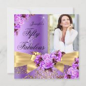 Paars Fabulous 50 Foto Gold Roos Bow Birthday Kaart (Voorkant)